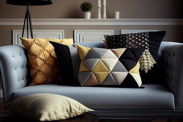 Patchwork pillows on the sofa