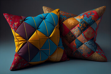pillow made of patchwork fabric - obrazy, fototapety, plakaty