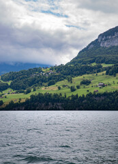 Switzerland, Gersau, Schwyz, Town on lakeshore of Lake Lucerne in summer
