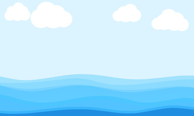 Fototapeta na wymiar Blue wave and white cloud on blue sky background vector illustration.