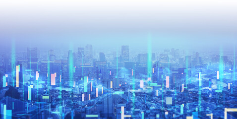 Digital city with technology for new era future investment and business in ai cyberpunk theme banner background