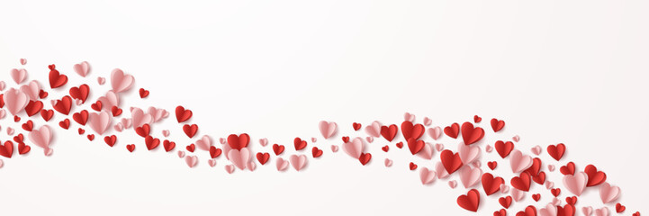 Flying hearts in pink and white color isolated on transparent background. Vector illustration.
