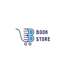 Obraz premium Bookstore cart logo design. Book and cart basket trolley combination silhouette. Suitable for icon web or app. Business education logo simple modern flat idea design. Literature novel learn logo.