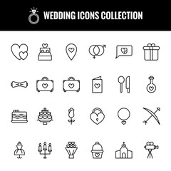 Creative Set of outline wedding icons. Minimalist thin linear icons bundle, modern wedding icon set, Editable stroke - vector illustration.