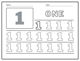The practice of writing numbers 1 Tracking worksheet learn to count and write
