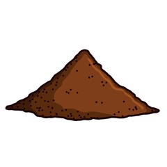 Pile of earth. Brown mound. Land and soil for farming. Flat cartoon isolated on white