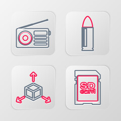 Set line SD card, Isometric cube, Key and Radio icon. Vector
