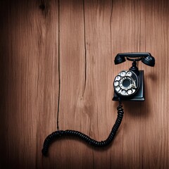Old telephone on wooden background - generative ai