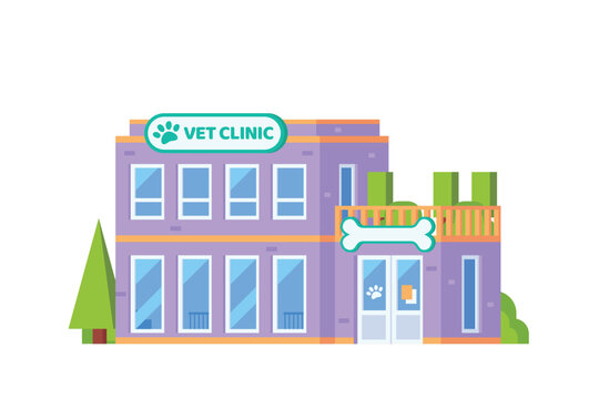 Vector local vet clinic building flat design illustration