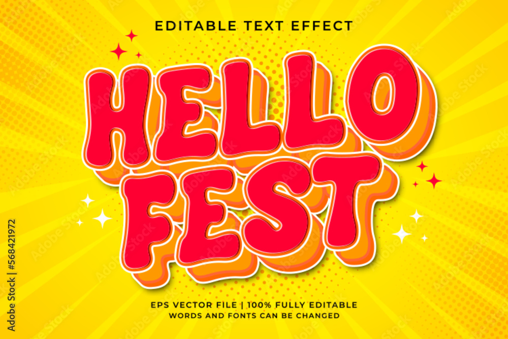 Wall mural hello fest editable text effect pop art style