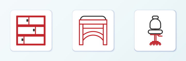 Set line Office chair, Shelf and Chair icon. Vector