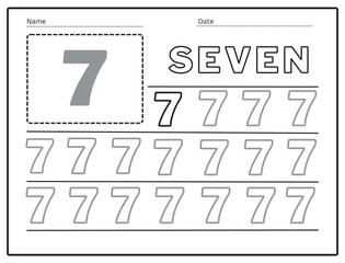 The practice of writing numbers 7 Tracking worksheet learn to count and write