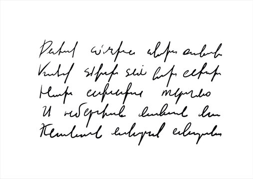 Handwritten Unreadable text. Abstract illegible handwriting of fictional language. Black old vintage text written with pen. Incomprehensible letters