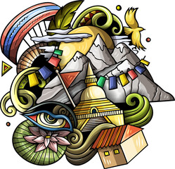 Nepal detailed cartoon illustration