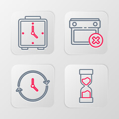 Set line Old hourglass, Clock, Calendar date delete and Alarm clock icon. Vector