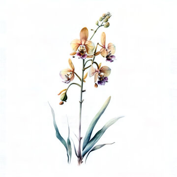 Watercolor minimalist subtle orchid flower, wedding invitation ornament, occasional card element, generative ai	
