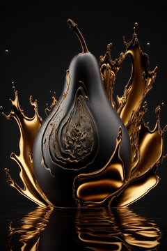 pommes et poires design noir et or