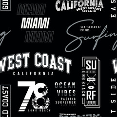 Ocean vibes surfing typography, all over print seamless pattern