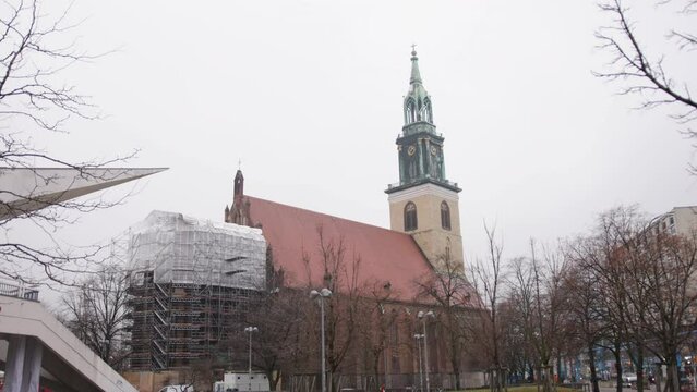 Marienkirche, St Mary, Berlin Church, Brick Gothic St. Mary's Church (Marienkirche, XV century) on Karl Liebknecht Street (Karl-Liebknecht-Strasse) near Alexanderplatz. Marienkirche - Berlin's second