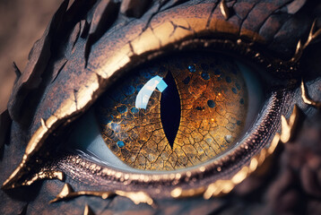 Macro shot of a dragon's eye. Generative AI.