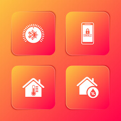 Set Thermostat, Mobile and password protection, House temperature and humidity icon. Vector