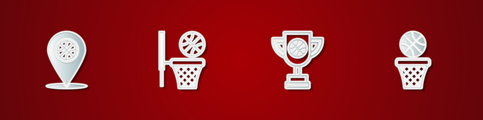 Set Location with basketball ball, Basketball and, Award cup and icon. Vector
