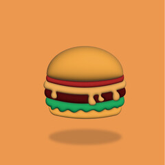 burger icon with multiple layers of meat and vegetables. 3d illustration