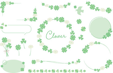 クローバー（シロツメクサ）のフレームやあしらいのベクターイラストセット