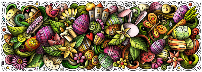 Fototapeta na wymiar Happy Easter detailed cartoon illustration