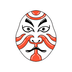 Traditional japanese culture mask of kabuki theatre stylized human face flat graphic vector illustration isolated on white background