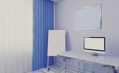 Fototapeta na wymiar Modern office building interior. 3D rendering.. Blank paintings. Mockup.