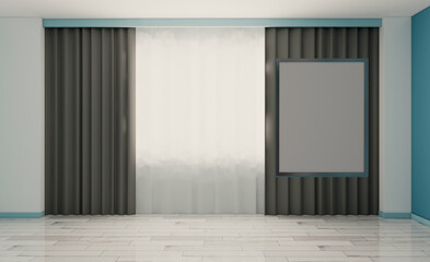 Blank paintings.  Mockup.. Elegant office interior. Mixed media. 3D rendering.