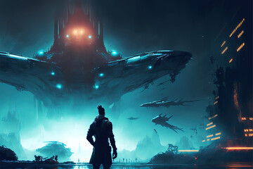 alien spaceship in the space