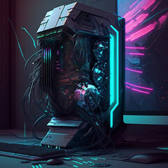 cyberpunk computer in a High-Tech world