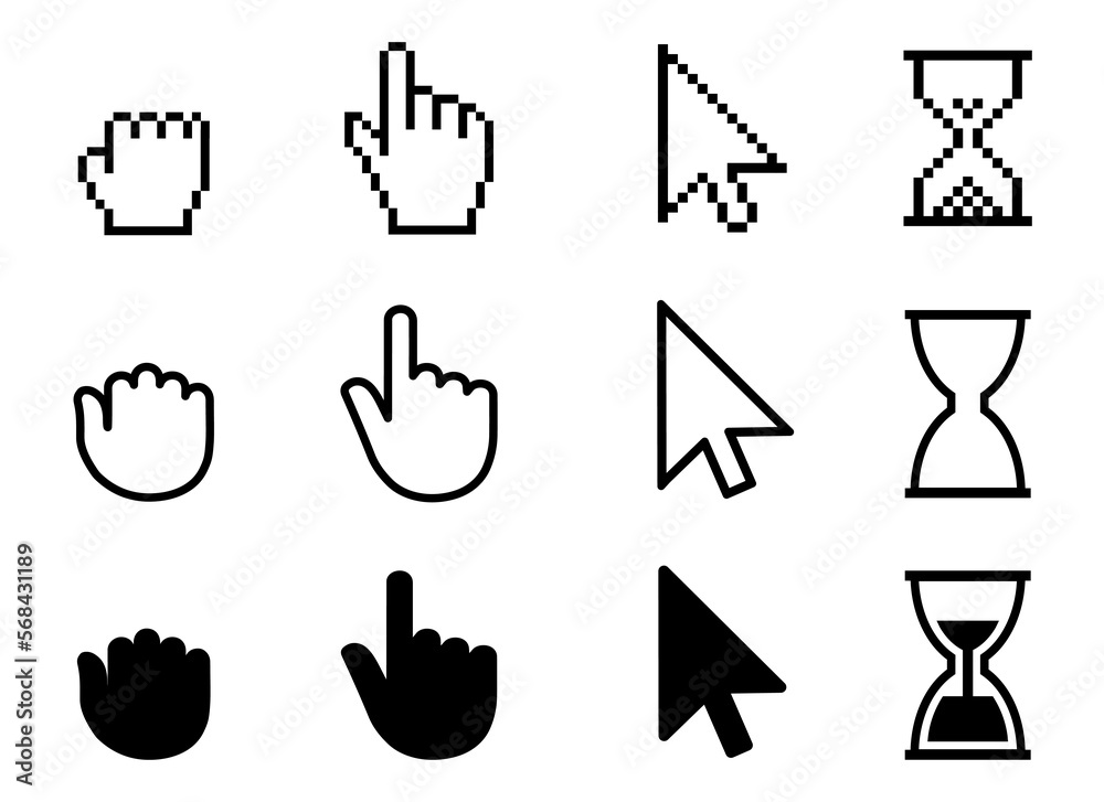 Aufkleber set of flat cursor icons, different mouse sign – stock vector
