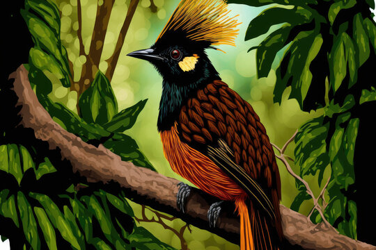 Ragiana Bird Of Paradise (Parasaeea Sagiana) in Variata National Park, Papua New Guinea. Generative AI