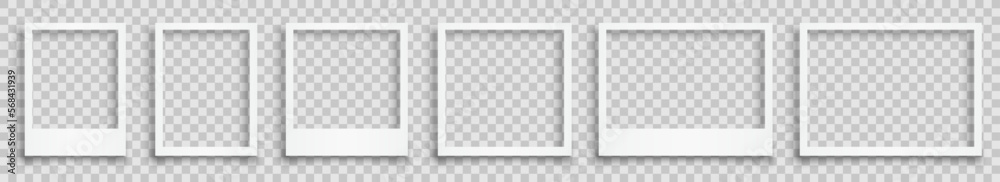 Poster Set empty white photo frame with shadows on transparent background - stock vector
