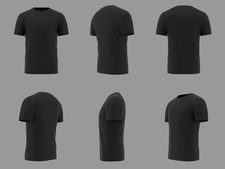 Blank black shirt mockup template, front and back view, isolated on white plain t-shirt mockup. Sweater t-shirt design presentation for printing. - obrazy, fototapety, plakaty