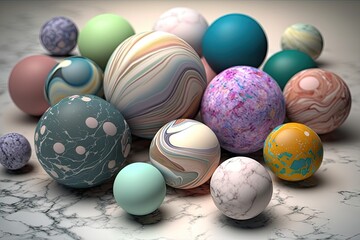 Fototapeta premium Marble Balls, Color Quartz Sphere, Bath Bombs, Abstract Generative AI Illustration