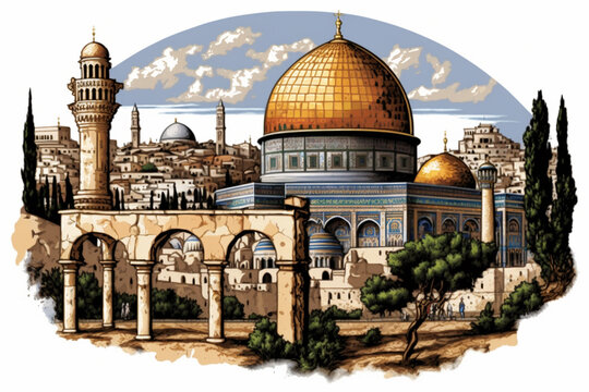 clipart traveling Jerusalem city.. Generative AI