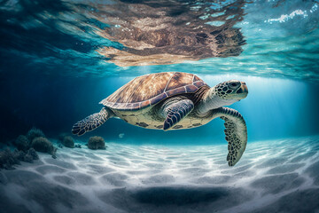 tartaruga marinha em oceano transparente paraíso tropical 