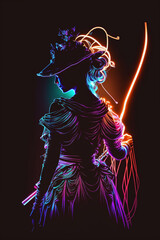 Obraz na płótnie Canvas silhueta de beldade jovem senhora com luzes neon 