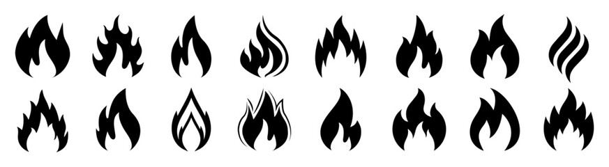 Set of fire. Different flames. Icon illustration for design - for stock