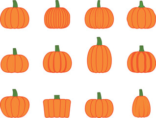 主線あり　カボチャのカラーイラストセット