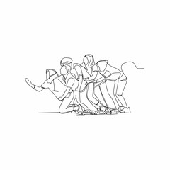 continuous line design of three excited women participating in a clog racing competition in commemoration of the Indonesian nation's independence day, clog racing