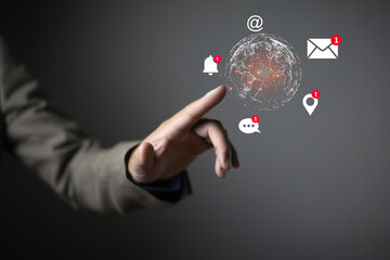 Businessman touching global network and data exchanges over the world 3D rendering