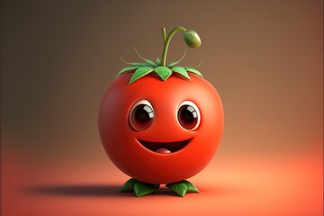 a cute adorable tomato character generative ai rendered in the style of children-friendly cartoon animation fantasy style
