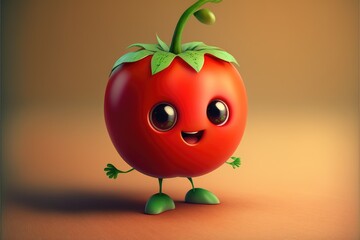 a cute adorable tomato character generative ai rendered in the style of children-friendly cartoon animation fantasy style