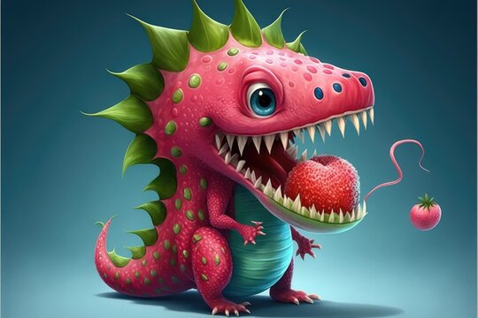a cute adorable dragon fruit character generative ai rendered in the style of children-friendly cartoon animation fantasy style