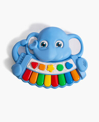Children's piano in the form of an elephant on a white background. Educational children's toy. Children's musical toy.